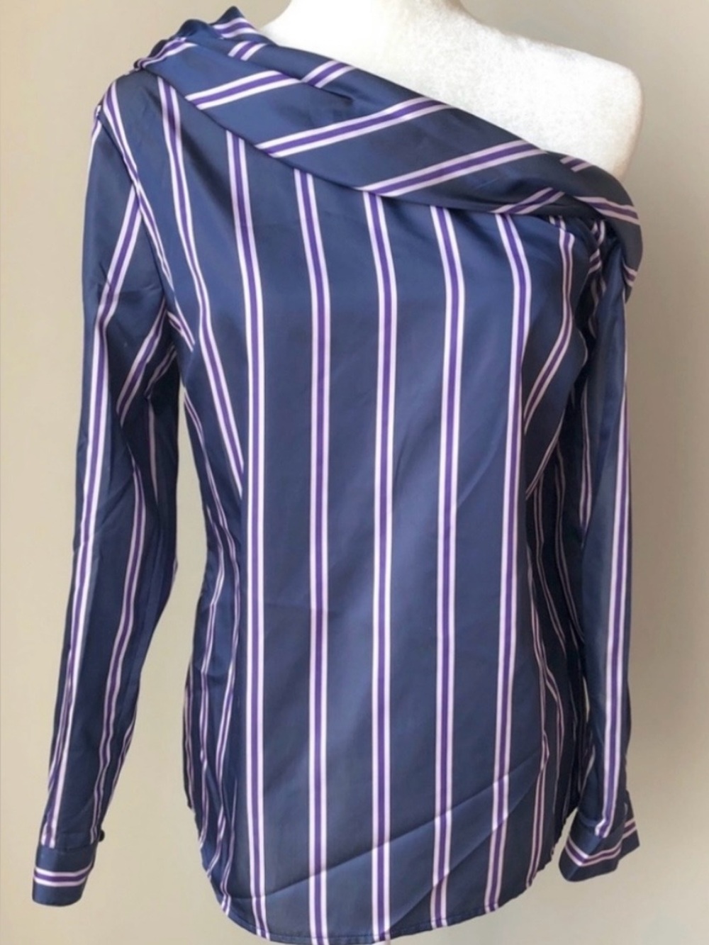 NWT- Banana Republic Navy Blue and purple of the shoulder Striped Long-Sleeve
